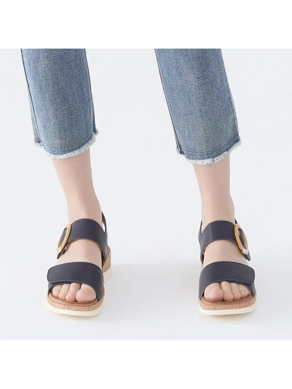 UBFEN Women's Blue Summer Open Toe Adjustable Instep and Ankle Straps Sandals